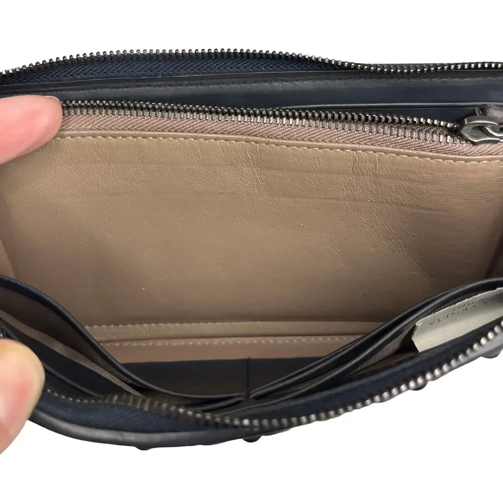 Bottega Veneta Intrecciato Studded Zip Around Wallet Wristlet Black Leather EUC